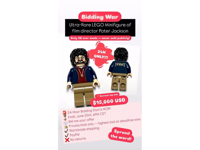 Minifigura LEGO de Peter Jackson a subasta