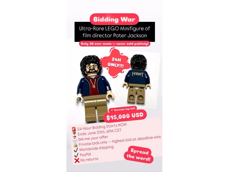 Minifigura LEGO de Peter Jackson a subasta